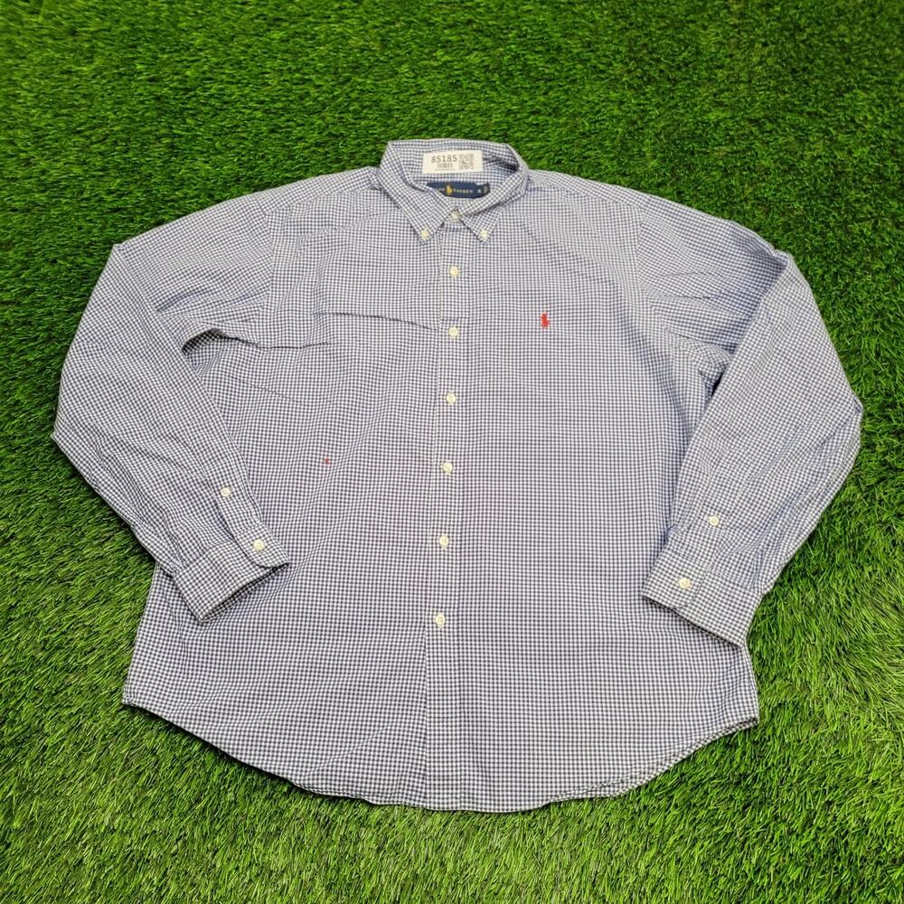 Ralph-Lauren Western Shirt XL 25x29 Blue Baggy Checkered-Plaid